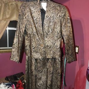 Leslie Fay Vintage Formal Gold Threaded Black Suit 6 Petite